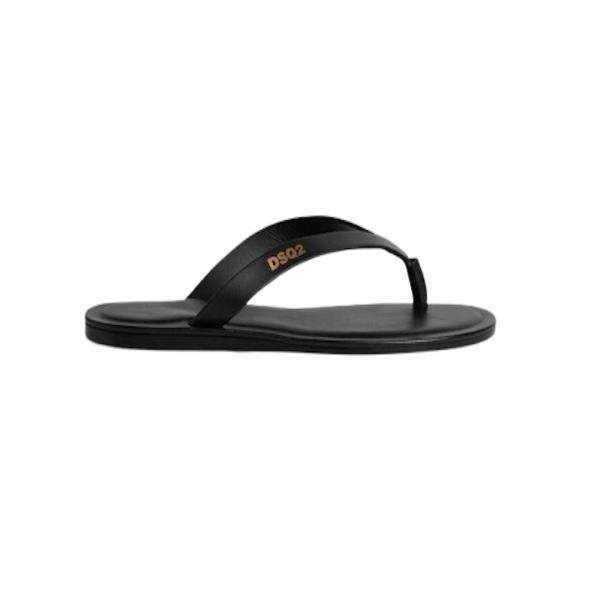 Dsquared2 Black Leather Flip Flops