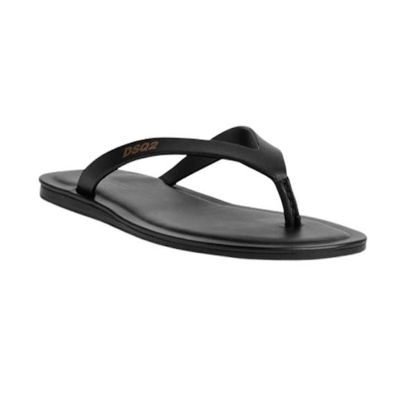 Dsquared2 Black Leather Flip Flops