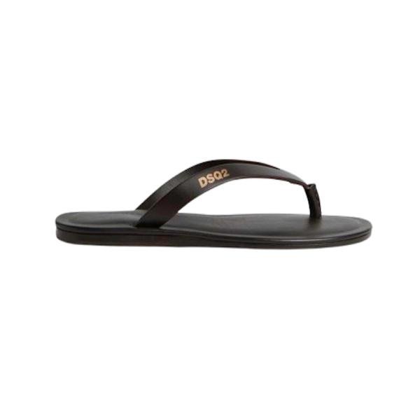 Dsquared2 Dark Brown Leather Flip Flops