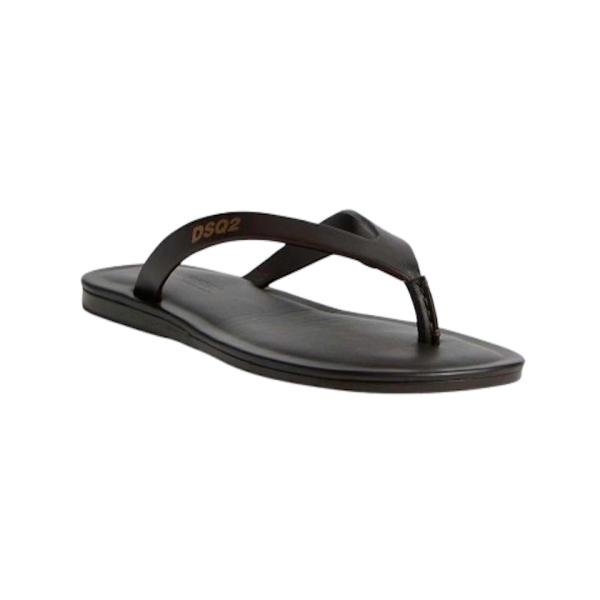 Dsquared2 Dark Brown Leather Flip Flops