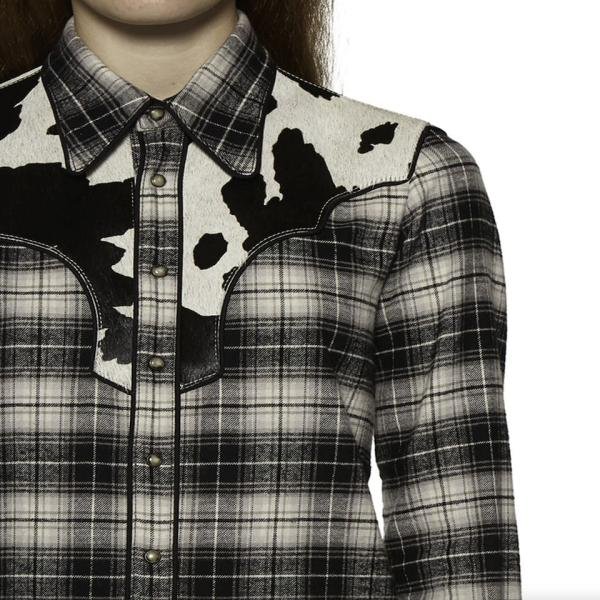 DSQUARED2 Lady Checked Goat Skin Panelled Shirt